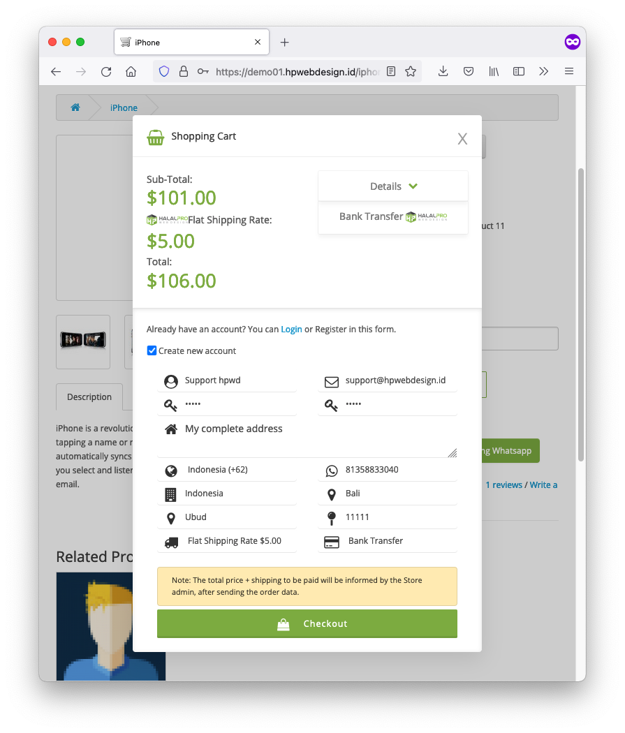 simple checkout form in ajax whatsapp checkout opencart